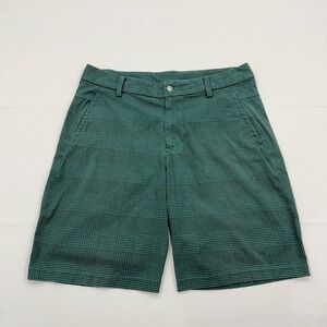Lululemon Commission Shorts 35" Mens 36 Green Plaid Check‎ Golf Chino Stretch